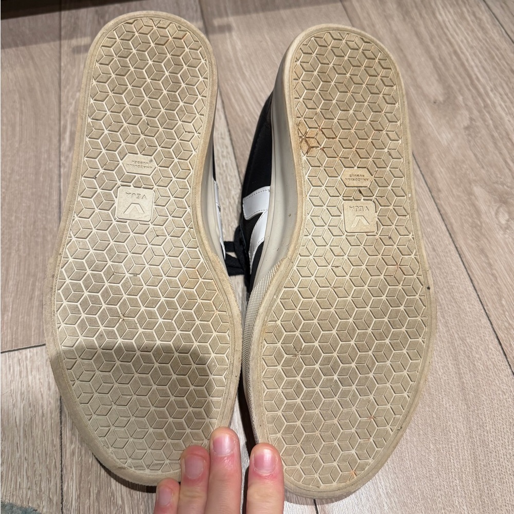 Veja Black Leather Sneakers with White V Logo - Picture 6 of 6